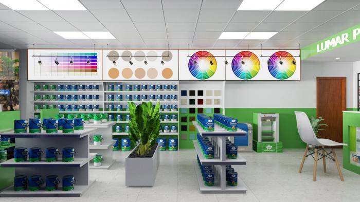 Mẫu: Thiết kế cửa hàng sơn với không gian xanh