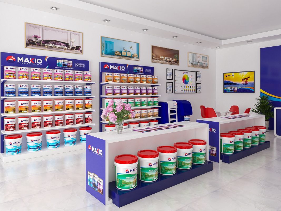 Mẫu: Thiết kế cửa hàng sơn phong cách tối giản