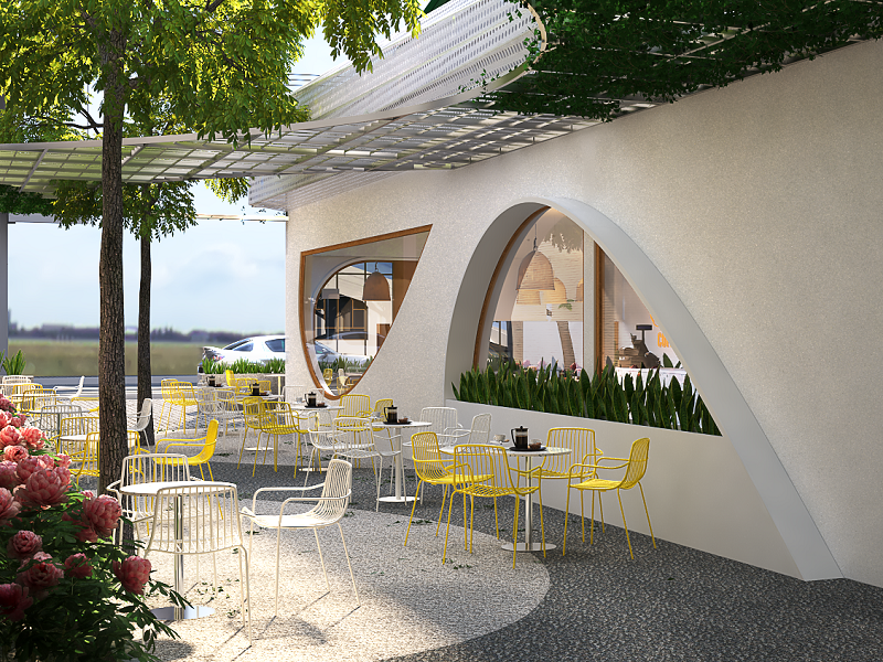 Mẫu: Thiết kế quán cafe với không gian ngoài trời thoáng mát, nhẹ nhàng